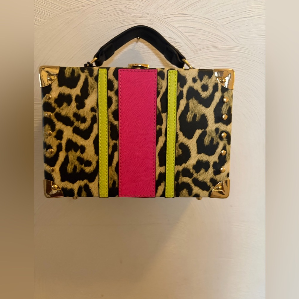 Leopard Print Box Bag with Pink and Yellow Accents